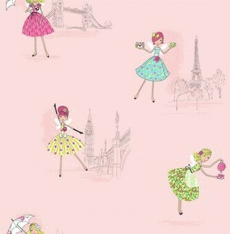Pink Dl30712 Vintage Fairies London Paris Hoopla Wallpaper