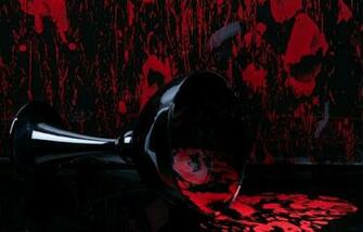 Black Blown Glass Against Red And Poppy Background