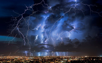 Lightning Nature Electricity Clouds City Photography Cityscape Wallpaper