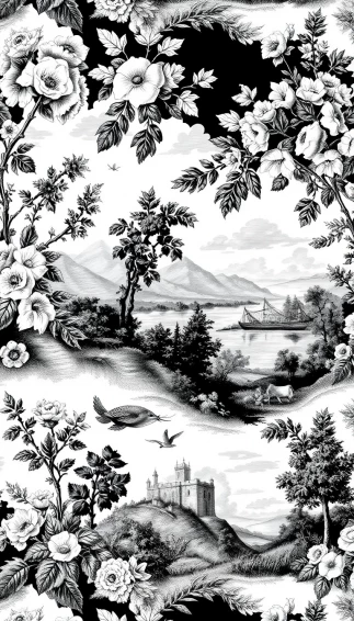 Black White Toile Wallpaper