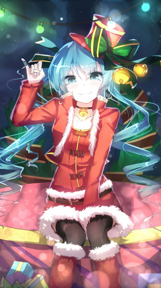 Christmas Santa Girl Anime Hatsune Miku 4k Wallpaper iPhone HD