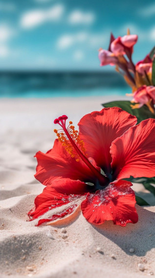 Hibiscus And Beach Wallpaper