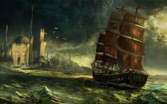 Pirate Ship In The Strom Wallpaper HD