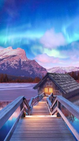 Secret Cottage Winter Nature iPhone Wallpaper