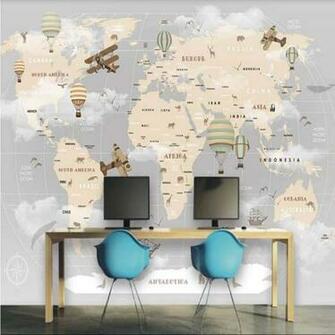 Amazon Retro Air Hot Balloons Airplane World Map Wallpaper