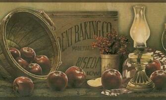 Country Apples Baskets Wallpaper Border By York