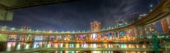 Wallpaper City Night Lights Panorama HDr
