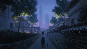 Anime Girl Night City Alley Walking Wallpaper iPhone Phone 4k 1300f