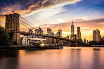 Brooklyn Bridge At Dusk Wallpaper Mural Wallsauce Us