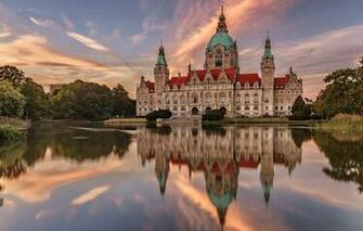 Wallpaper Sunset Lake Reflection The Building Germany