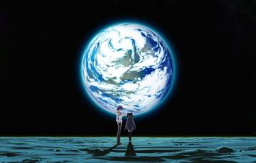 Wallpaper Girl Space Earth The Moon Planet Anime Art Pair