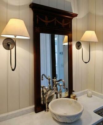 Basin Sink Sconces Shiplap Via Pink Wallpaper Tumbler
