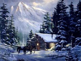 Wallpaper Art Mountain Cabin