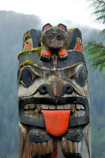 Totem In Ketchikan Shallow Depth Of Field Blurry Background