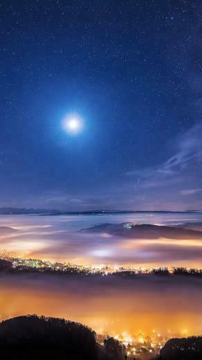 Foggy Town Under The Stars iPhone Wallpaper