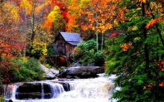 Autumn Waterfalls HD Desktop Wallpaper