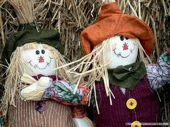 Autumn Display Scarecrow Pumpkins Wallpaper