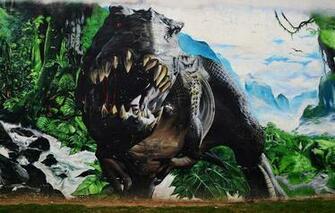 Wallpaper Wall Graffiti Dinosaur Mouth Roar T Rex