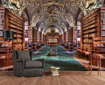 3d Wallpaper Wall Murals Books Bookshelf Library