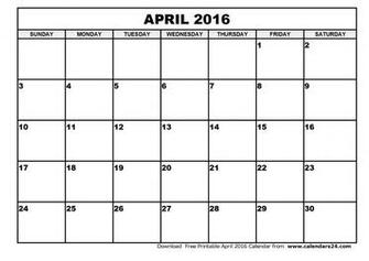 Blank Calendar April Printable