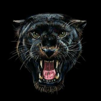 Roaring Black Panther On Background Digital Painting