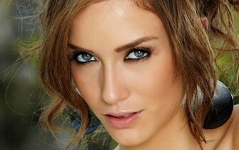 Malena Morgan Brunette Close Up Earring Face Girl Gray