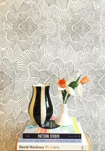 Pinstripe Floral Black And White Wallpaper Kate Zaremba Company