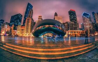 Wallpaper Fires Chicago Millenium Park Night City Usa