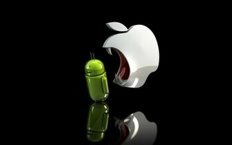 Wallpaper Met Een 3d Apple Logo En Robot HD Zwarte