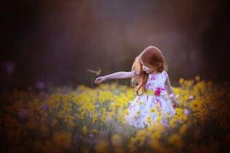 Kids Children Childhood Girl Little Princess Bird Flowers Nature