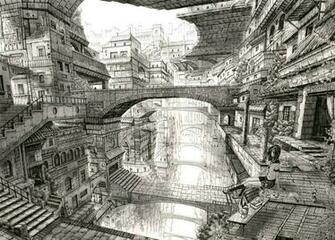 Building Mitauzo Monochrome Original Scenic Sketch Wallpaper