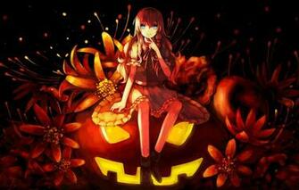 Wallpaper Girl Flowers Holiday Anime Art Pumpkin Halloween