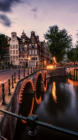 Amsterdam Netherlands Bridge River Lights City Night