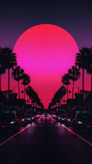 Aesthetic Sunset Neon Wallpaper Vaporwave Scenery