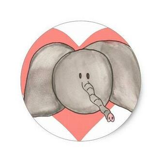 Cute Cartoon Elephant Heart Stickers