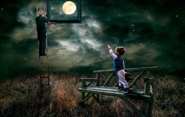 Wallpaper The Moon Stars Boy Look Garndad You Have Caught