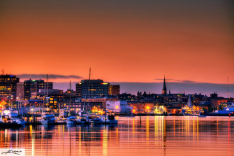 Portland Maine Cityscape Skyline At Sunset Panorama