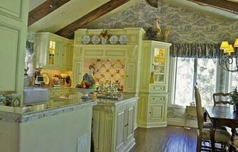 Country Kitchen Decor In Light Colors Modern Wallpaper Pattern And