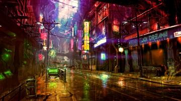 Cyber Dreamfall Chapters Neon Street Artwork
