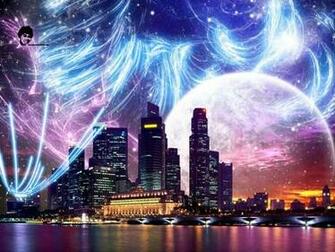 3d Graphics Abstract City Moon Night Desktop Wallpaper