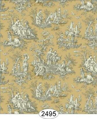 Dollhouse Wallpaper Farm Life Toile Grey On Mustard