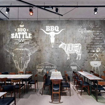 3d Mural Wallpaper Waterproof Retro Steak Restaurant