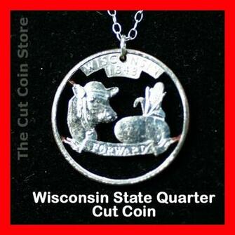 About Wisconsin Wi Quarter Cut Coin Necklace Badger State