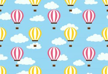 Seamless Pattern Of Hot Air Balloon On Cloud Sky Background