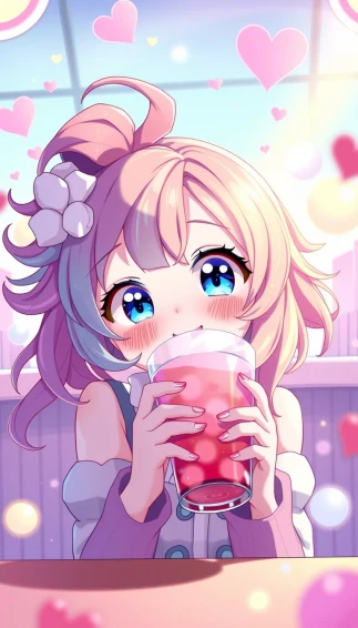 Cute Anime Girl Drinking Boba Wallpaper