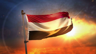 Yemen Flag Backlit At Beautiful Sunrise Loop Slow Motion 4k
