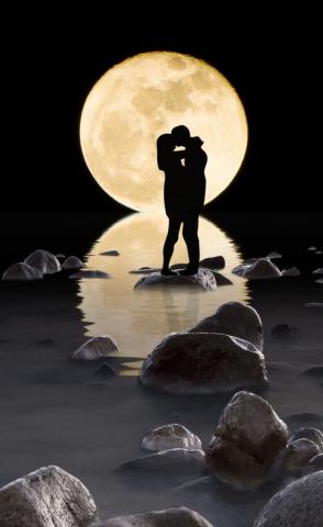 Couple Kiss Moon Photo Romantic In Moonlight