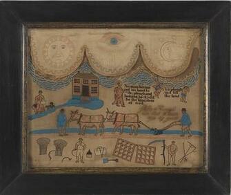 Remarkable Early Primitive Folk Art Theorum Picture C England