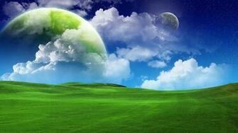 Green Sky Blue Clouds Summer Wallpaper Background