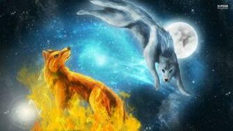Fire And Ice Wolves Computer Wallpaper Cool Flame Pictures